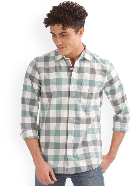 

GAP Men Green Slub Cotton Slim Check Shirt