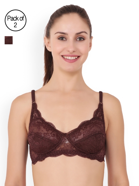 

Floret Pack of 2 Full-Coverage Lace Bras Cristina, Coffee brown