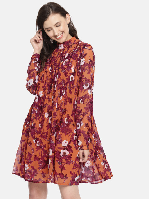 

Vero Moda Women Rust Orange & Purple Printed A-Line Dress