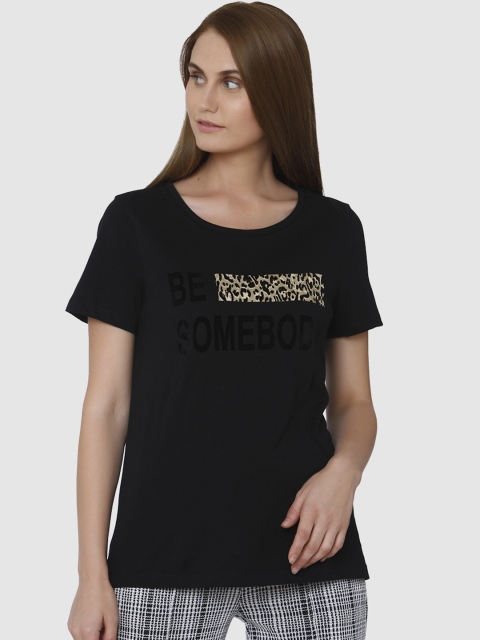 

Vero Moda Women Black Printed Round Neck T-shirt