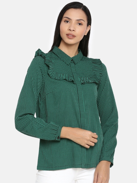 

Vero Moda Women Green & Black Regular Fit Printed Casual Shirt With Ruffles