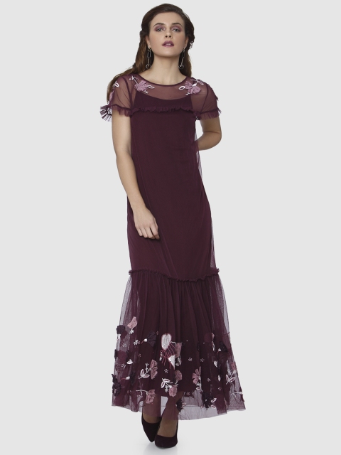 

Vero Moda Women Burgundy Mesh Maxi Dress