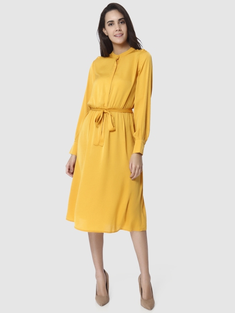 

Vero Moda Women Mustard Yellow Solid Fit and Flare Dress