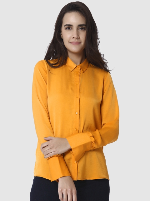

Vero Moda Women Mustard Yellow Regular Fit Solid Casual Shirt
