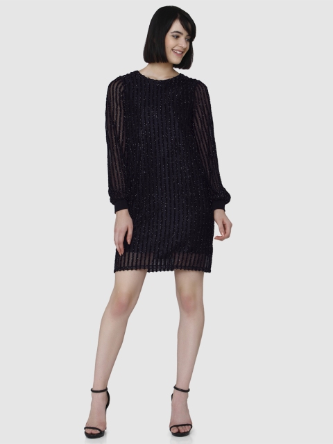 

Vero Moda Women Black Striped Sheath Dress
