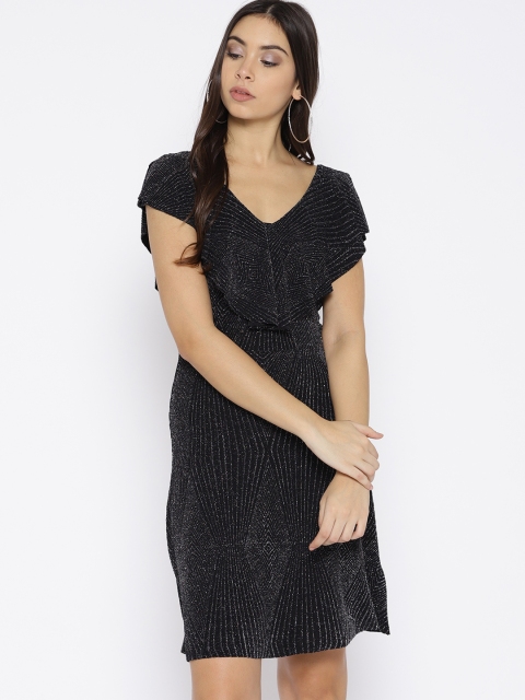 

Vero Moda Women Black & Silver Self Design Fit and Flare Dress
