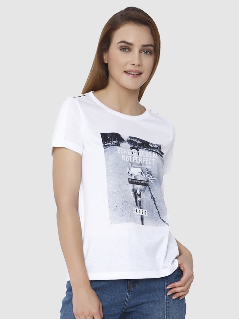 

Vero Moda Women White Printed Round Neck T-shirt