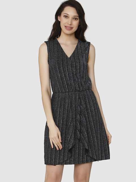 

Vero Moda Women Black Self Designed Fit and Flare Dress