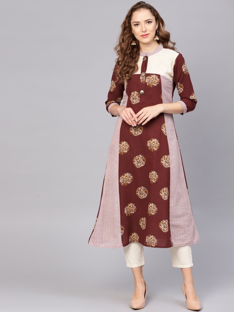 

Yufta Women Burgundy & Beige Printed A-Line Kurta