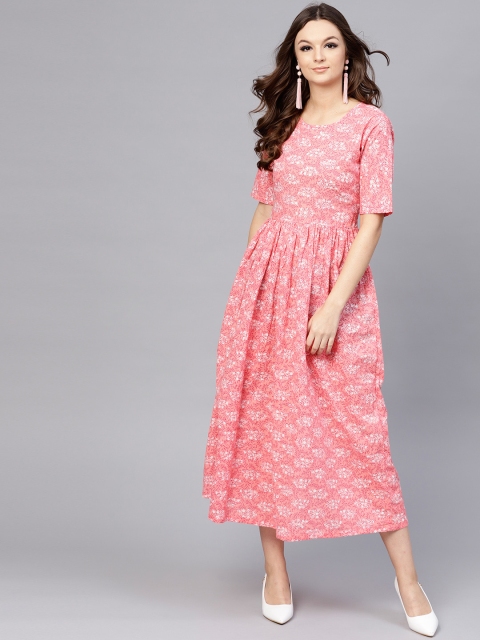 

aasi Women Pink Printed Maxi Dress