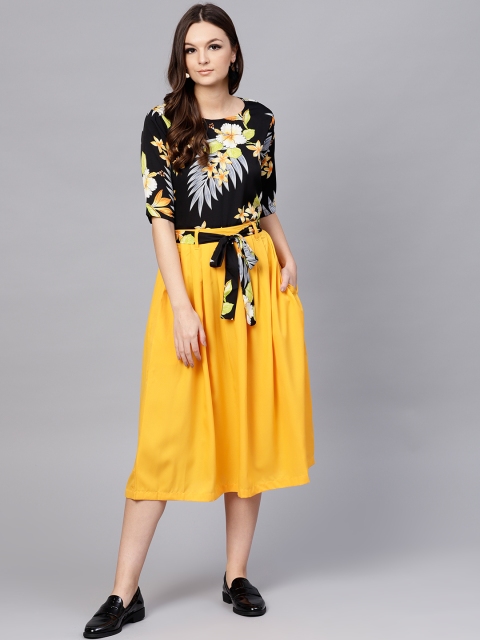 

aasi Women Black & Orange Printed Top with Skirt