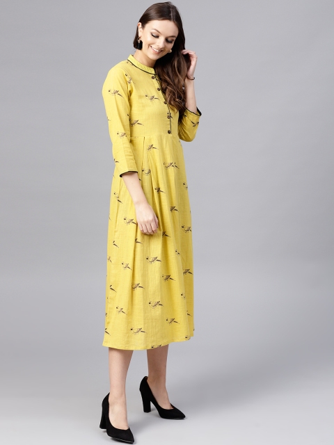 

aasi Women Green Printed Empire Dress