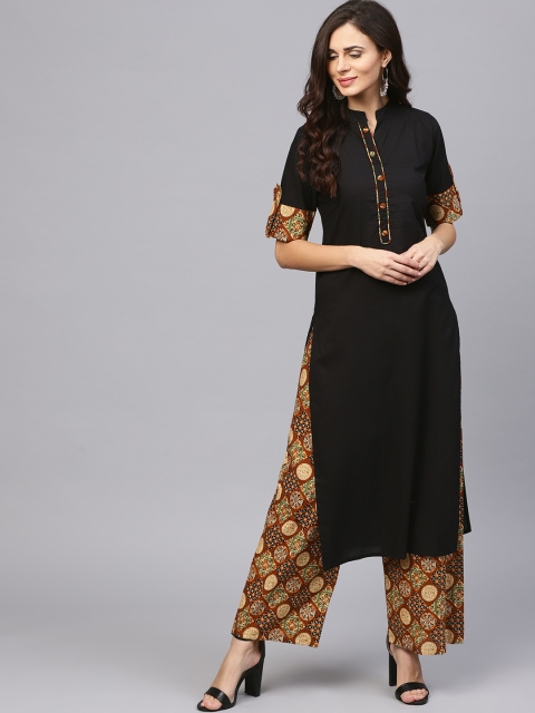 

aasi Women Black & Brown Solid Kurta with Palazzos