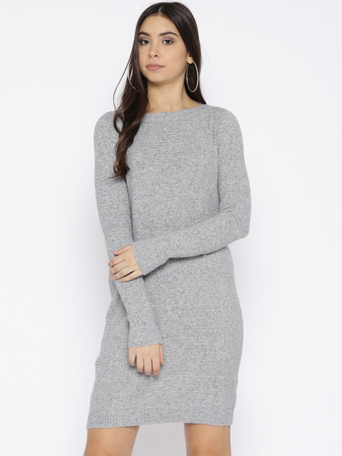 

Vero Moda Women Grey Melange Self-Striped Sweater Dress