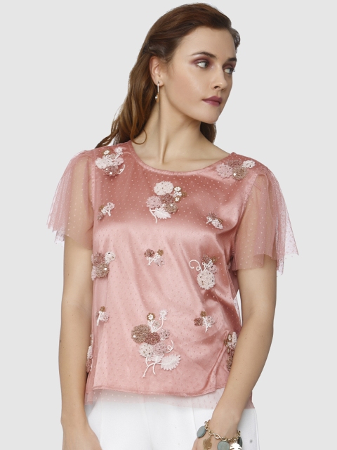 

Vero Moda Women Pink Self-Design Top