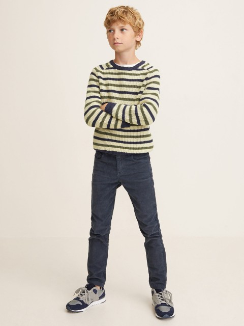 

Mango Kids Off-White & Olive Green Striped Pullover