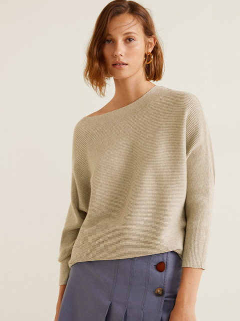 

MANGO Women Beige Ribbed Pullover