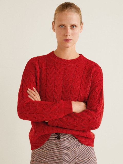 

MANGO Women Rust Red Cable Knitted Pullover