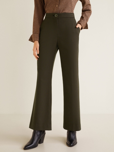 

MANGO Women Black & Brown Regular Fit Checked Boootcut Trousers