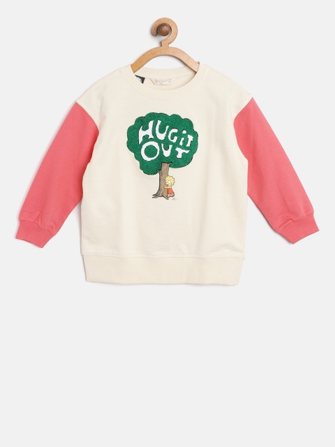 

Mango Kids Girls Off-White & Pink Applique-Detail Sweatshirt with Printed Detail