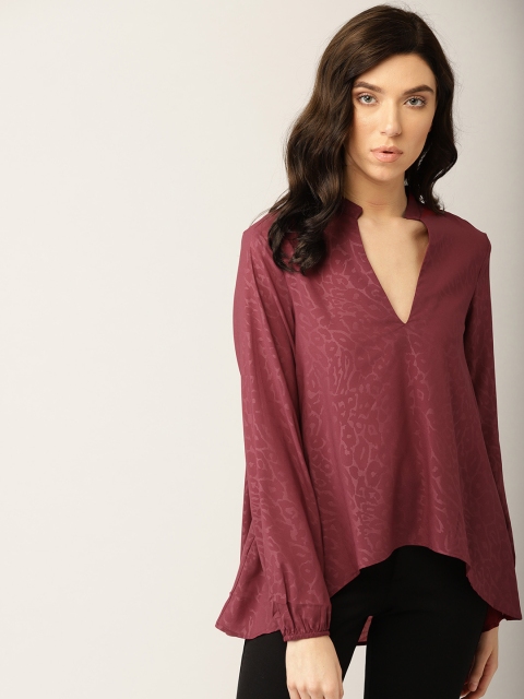 

MANGO Women Maroon Printed High Low Top