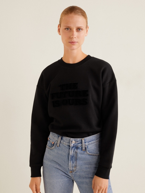 

MANGO Women Black Printed Sweatshirt