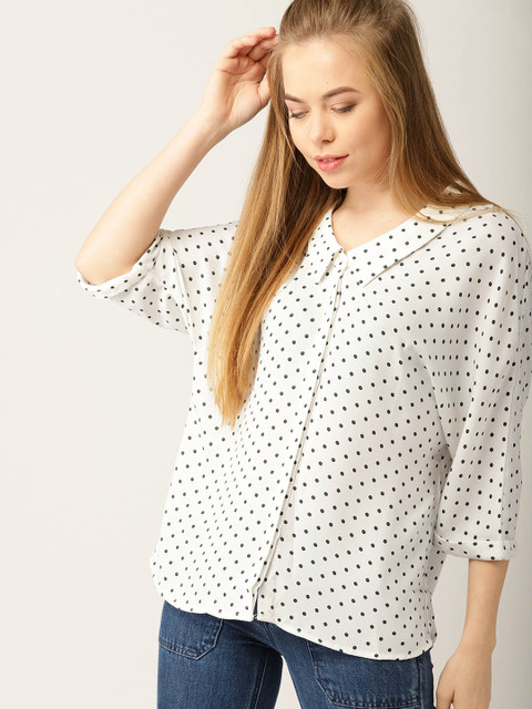 

MANGO Women White & Grey Regular Fit Printed Casual Shirt