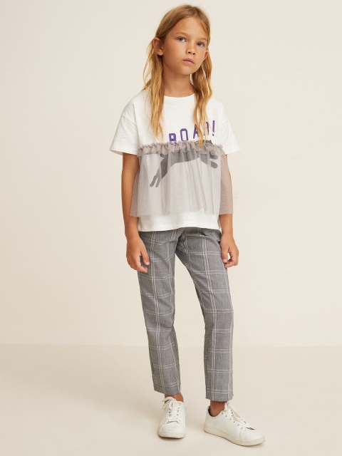 

Mango Kids Girls White & Grey Printed Layered Top