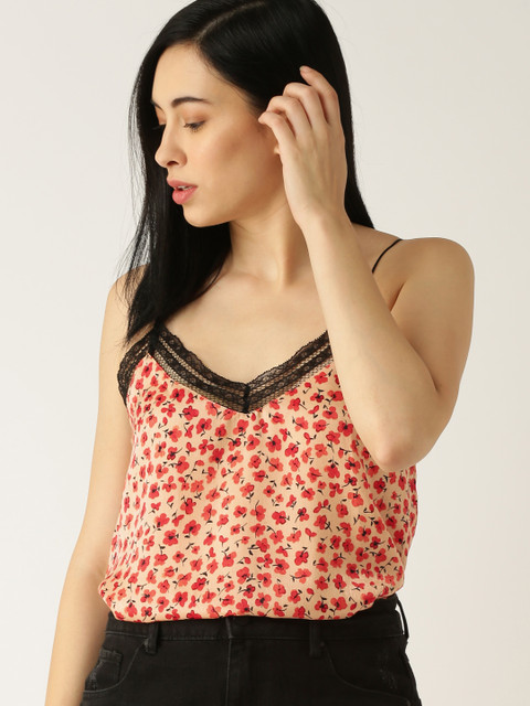 

MANGO Women Beige & Red Printed A-Line Top