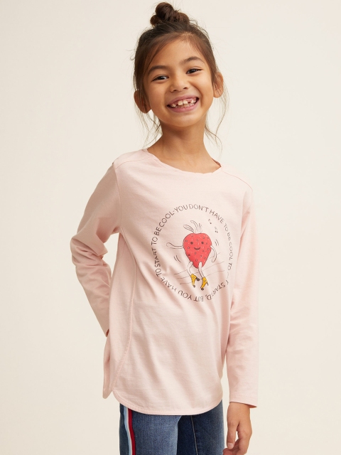 

Mango Kids Girls Pink Printed Round Neck T-shirt