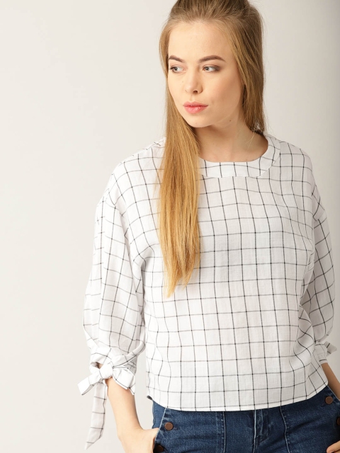 

MANGO Women White & Black Checked Top