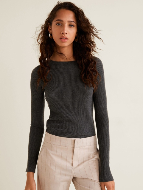 

MANGO Women Charcoal Grey Solid Sweater