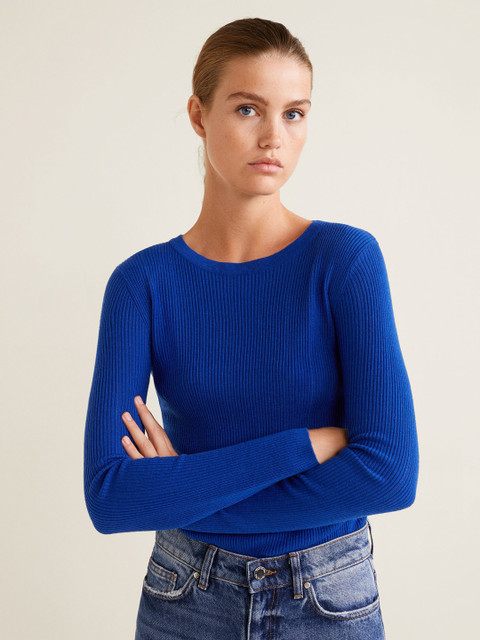 

MANGO Women Blue Ribbed Pullover