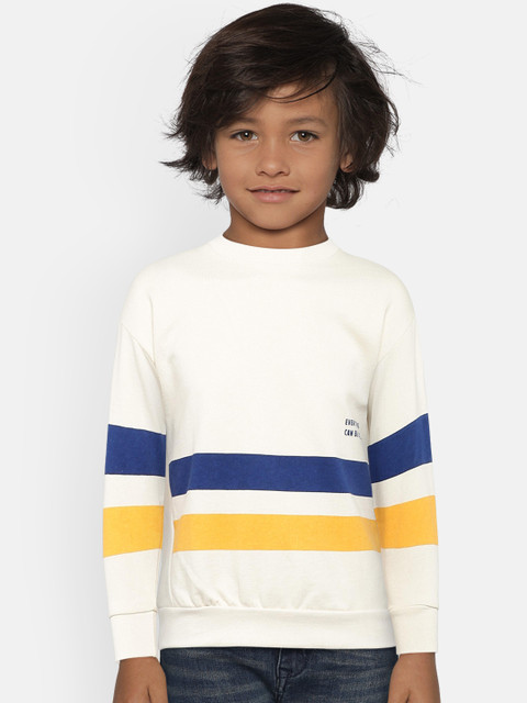 

Mango Kids Boys Cream-Coloured & Navy Blue Striped Sweatshirt