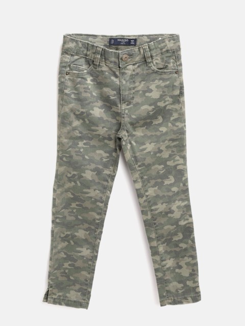 

Mango Kids Girls Olive Green & Charcoal Grey Camouflage Print Denim Trousers