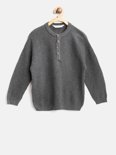 

Mango Kids Boys Charcoal Grey Self-Checked Pullover