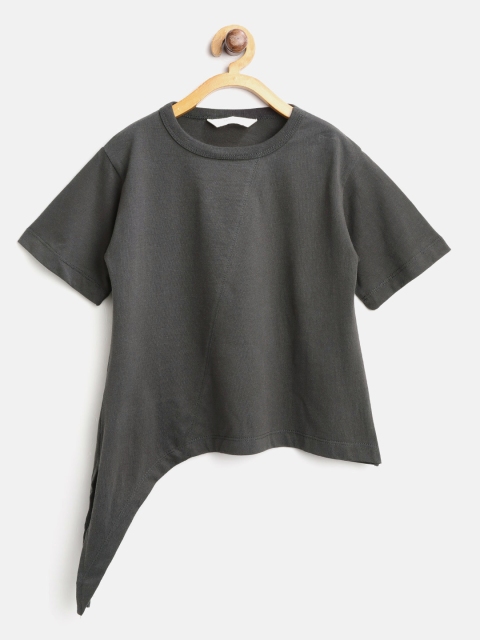 

Mango Kids Girls Charcoal Grey Solid Dipped Hem A-Line Top