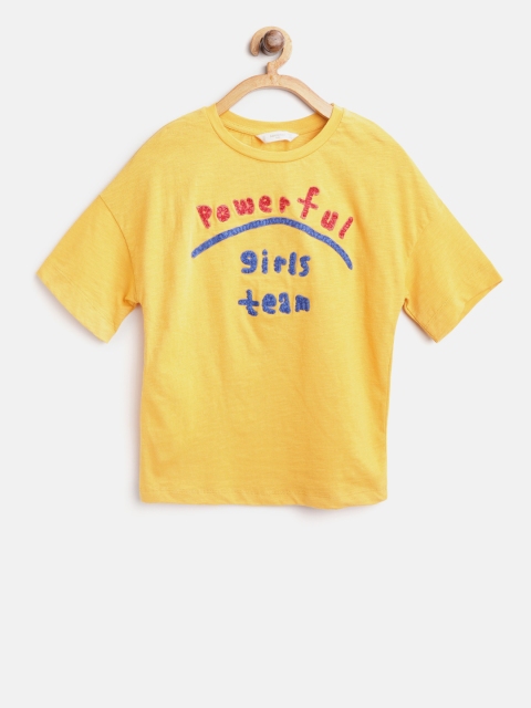 

Mango Kids Girls Yellow Applique-Detail Round Neck T-shirt