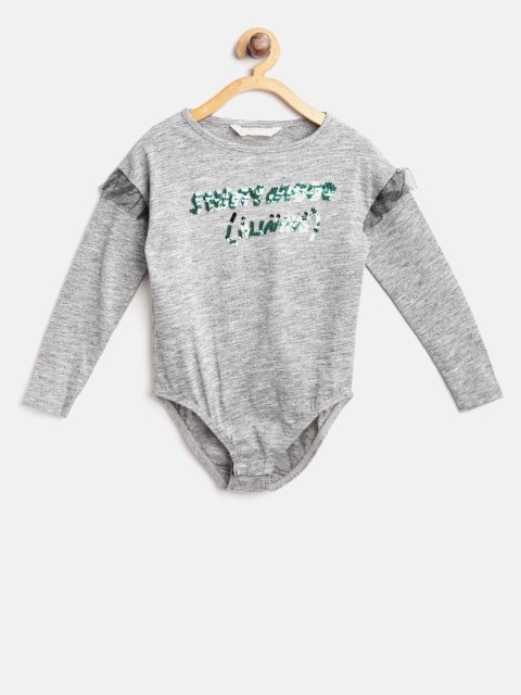 

Mango Kids Girls Grey Melange Solid Bodysuit with Sequinned Detail