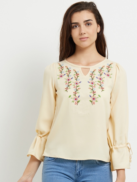 

109F Women Cream-Coloured Solid Top