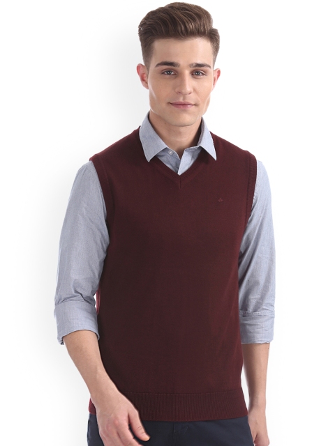 

Arrow Men Maroon Solid Sweater Vest