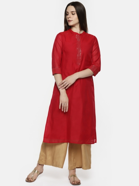 

RANGMANCH BY PANTALOONS Women Red Solid A-Line Kurta