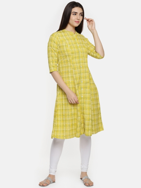 

RANGMANCH BY PANTALOONS Women Mustard Checked A-Line Kurta