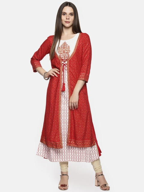 

RANGMANCH BY PANTALOONS Women Red & White Printed A-Line Kurta