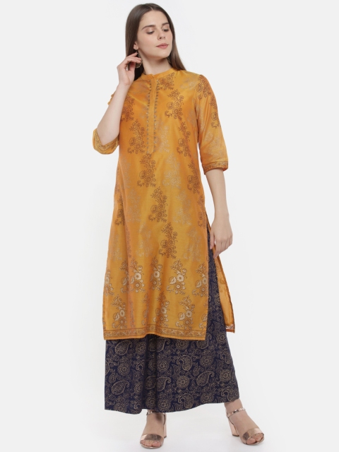 

RANGMANCH BY PANTALOONS Women Mustard Printed Straight Kurta