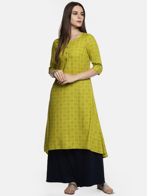

RANGMANCH BY PANTALOONS Women Lime Green Printed A-Line Kurta