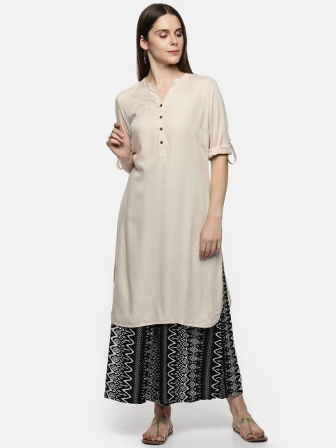 

RANGMANCH BY PANTALOONS Women Beige Solid Straight Kurta