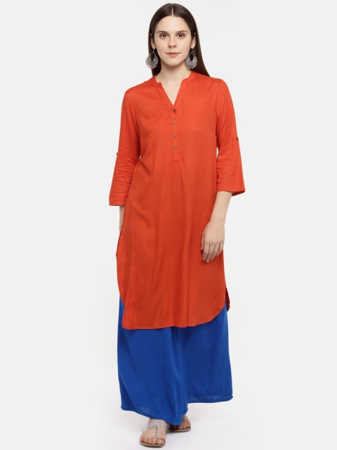

RANGMANCH BY PANTALOONS Women Orange Solid Straight Kurta
