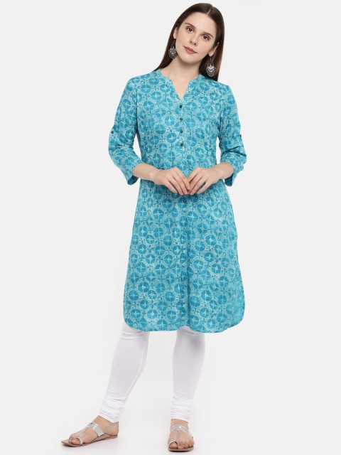 

RANGMANCH BY PANTALOONS Women Blue Printed Straight Kurta