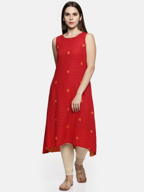 

RANGMANCH BY PANTALOONS Women Red Checked A-Line Kurta